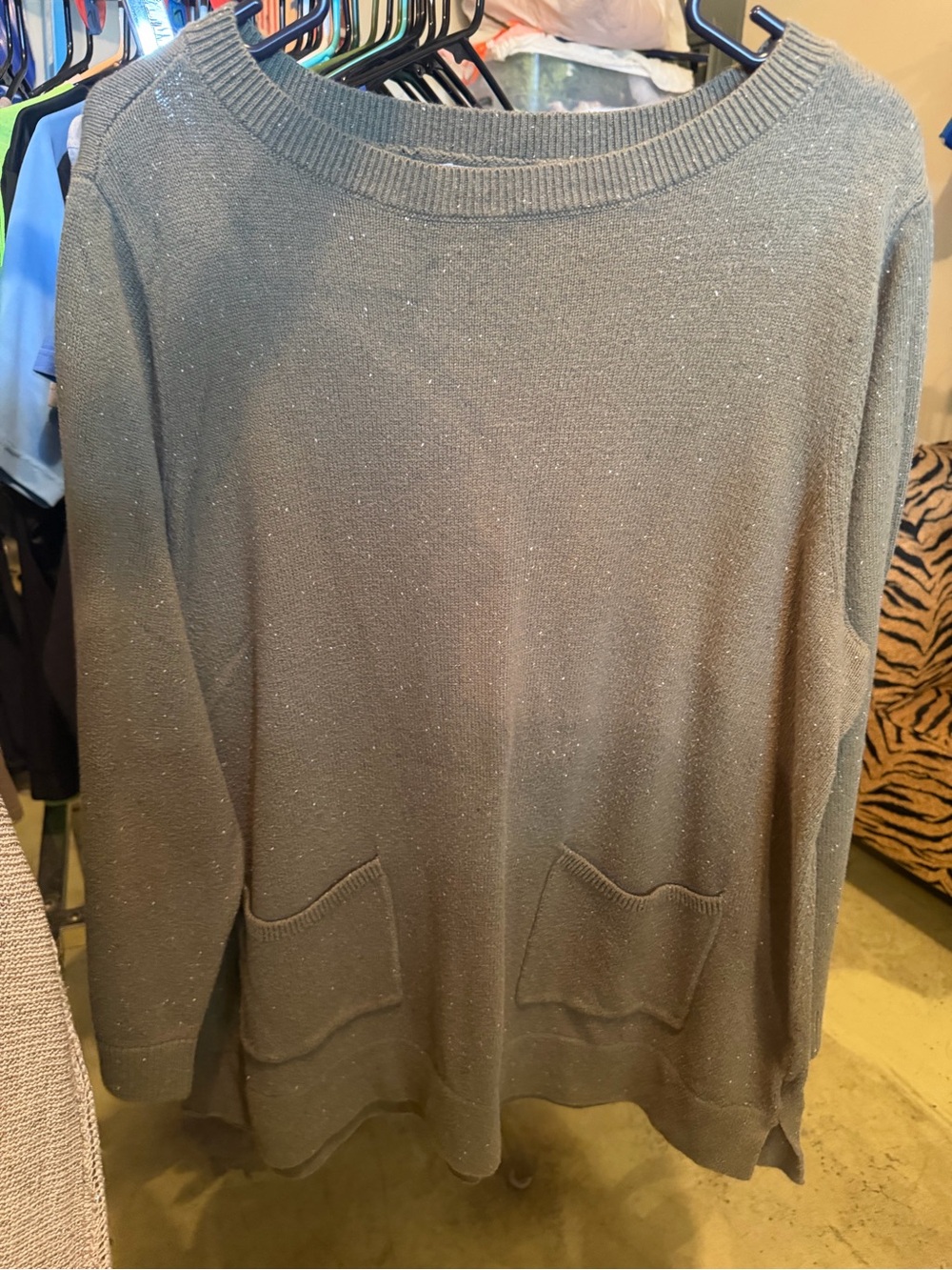 Karen Scott marled olive green Crewneck Pocket Sweater